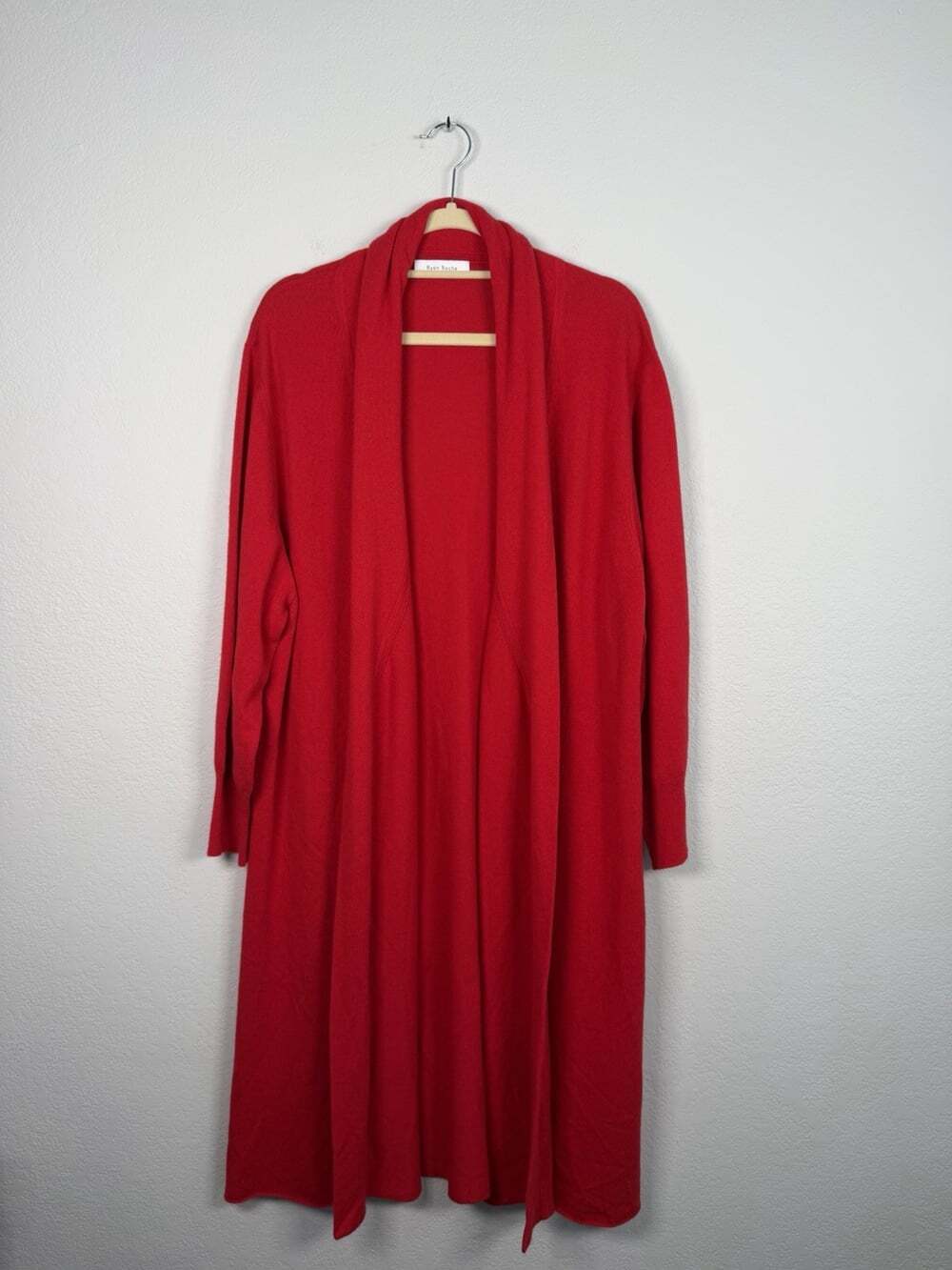 Ryan Roche 100% Cashmere Long Red Cardigan Open Sweater Women’s Large Luxury